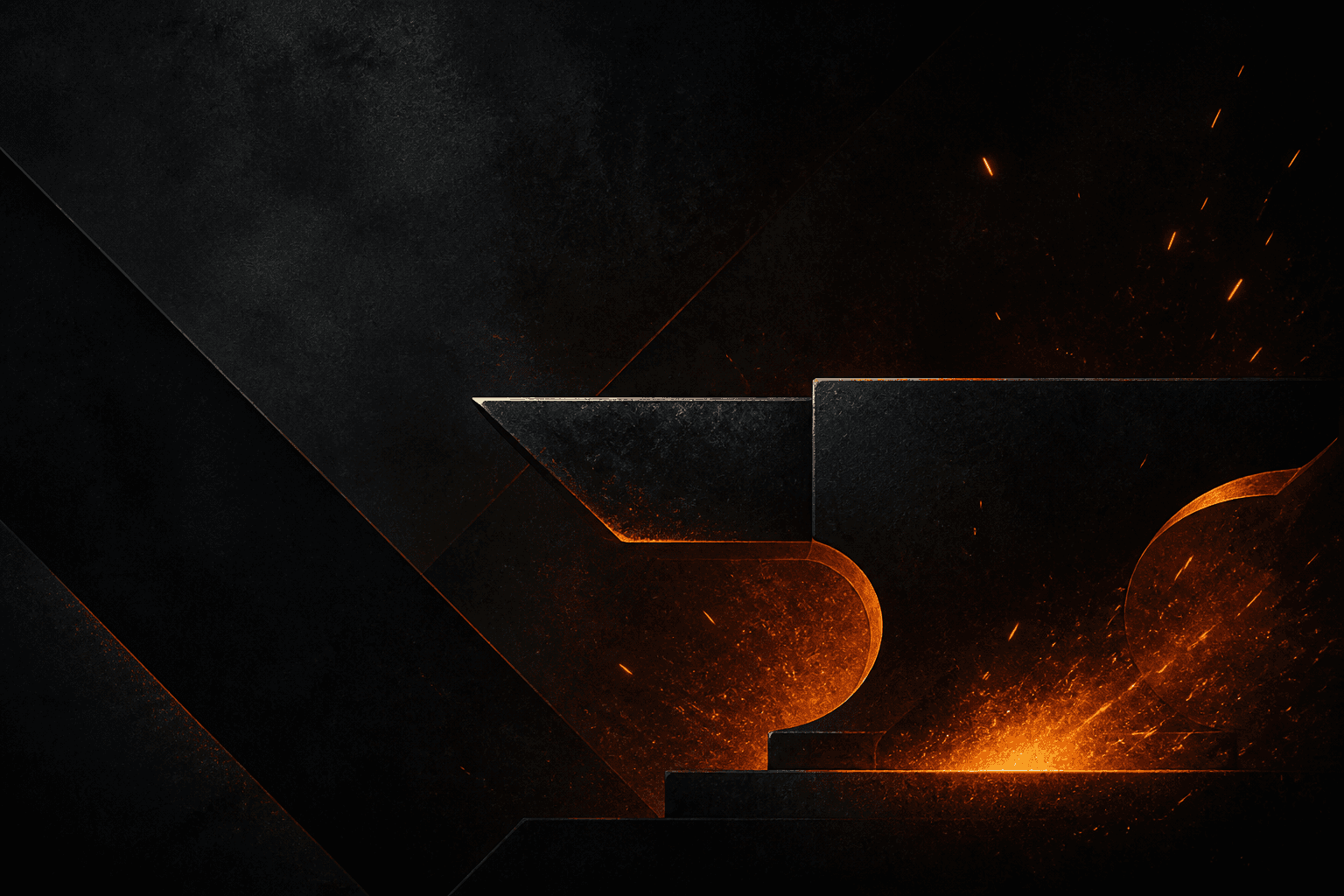 Abstract forged steel with ember glow representing career transformation
